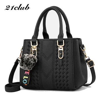 

21club brand small high quality thread hairball strap ladies totes shopping work flap women messenger shoulder crossbody handbag