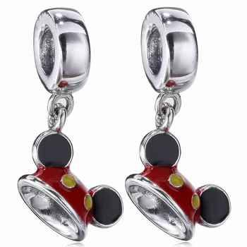 

New 925 Sterling Silver Bead Charm Red & Black Enamel Mickey & Minnie Pendant Beads Fit Pandora Bracelet Bangle DIY Jewelry