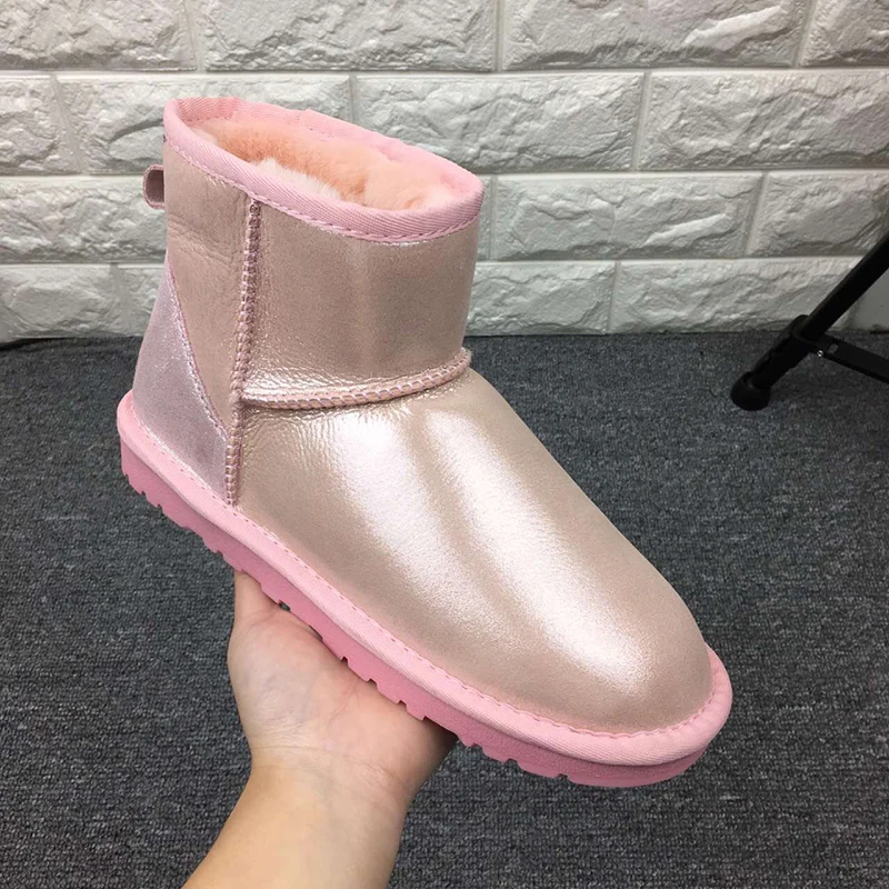 Pink Классические австралийские ботильоны наивысшего качества; женские зимние ботинки на натуральном меху; теплые зимние ботинки из натуральной овечьей кожи на нескользящей подошве - Цвет: Pink