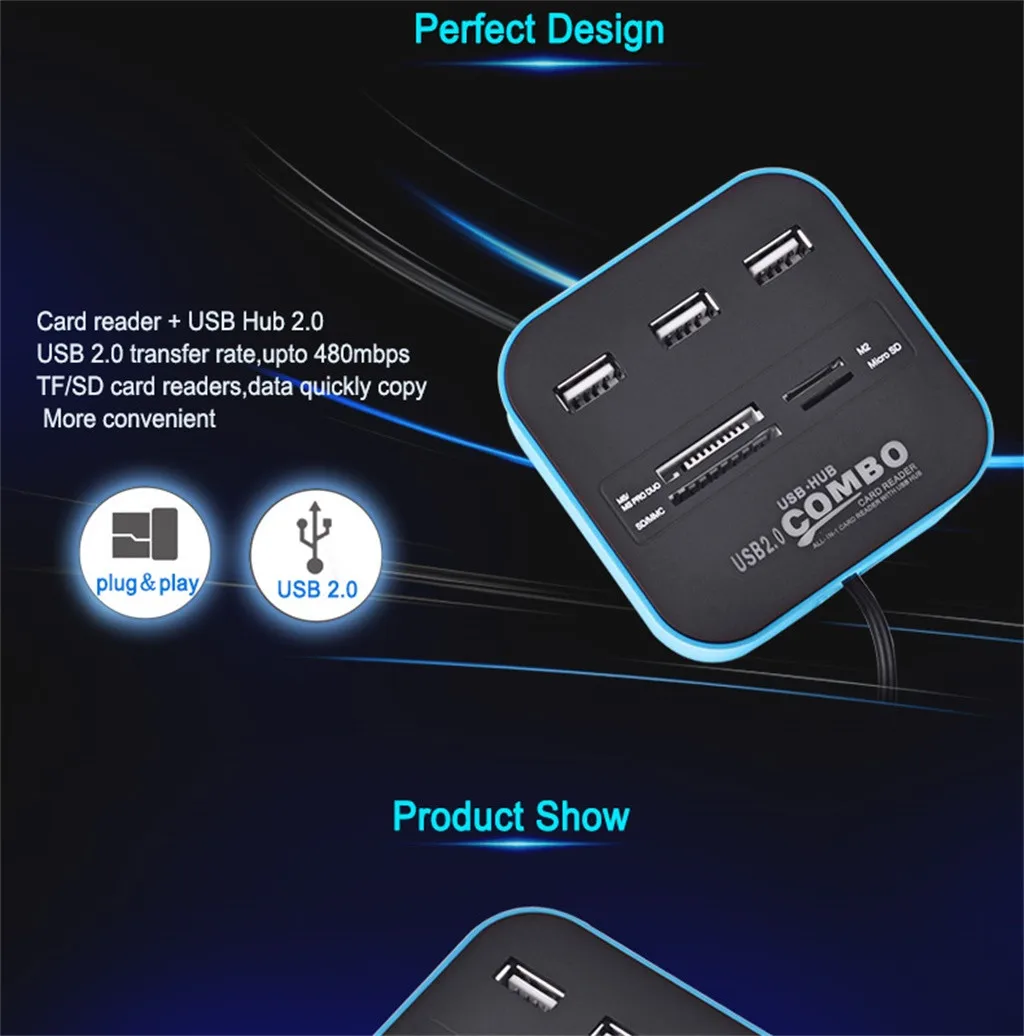 CARPRIE 3 порта USB кардридер многопортовый usb-адаптер комбо Поддержка микро TF SD M2 MS SDHC MMC карта USB концентратор 2,0 для ПК ноутбука