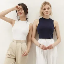 Cheap New Women Cotton Solid Slim Sleeveless Turtleneck T-shirt Navel Casual Vest Top Sexy Camisole woman shirts Spring Summer tops Cheap New Women Cotton Solid Slim Sleeveless Turtleneck T-shirt Navel Casual Vest Top Sexy Camisole woman shirts Spring Summer tops