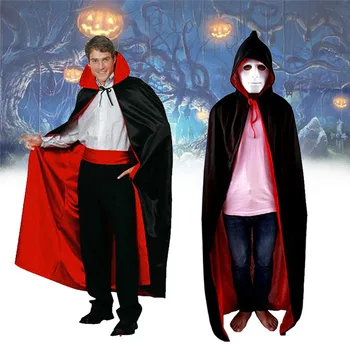 

Unisex Adult Men Women Hooded Cape Long Cloak Black Halloween Cosplay Costume Dress Coat Double Side Wear