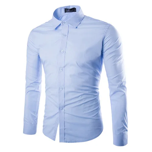 Новые мужские деловые рубашки с длинным рукавом, одноцветные Формальные рубашки, модные облегающие мужские повседневные рубашки, 17 ярких цветов, s одежда - Цвет: light blue