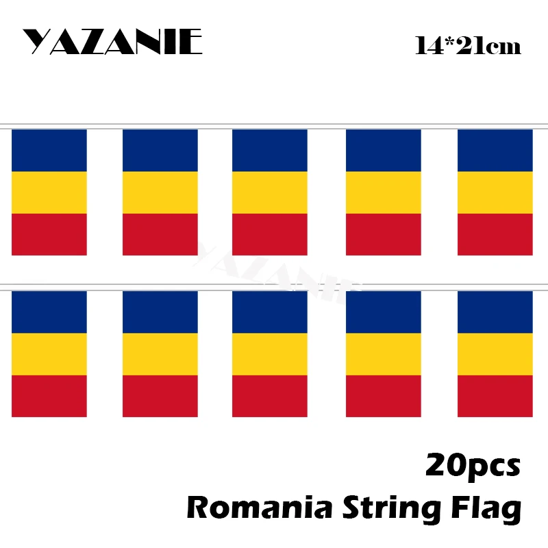 YAZANIE 14*21cm 20PCS 5Meter Romania String Printed Flag National Flags and Banners Decoration Activity World Custom Flag