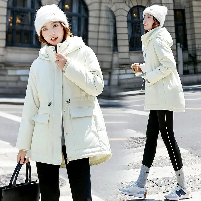 

2021 New Winter Down Parkas Women Long White Duck Down Coats Korean Casual Down Jackets Student Loose Hooded Winter Coat Jacket