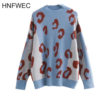 

2020 new spring turlteneck leopard contrast colors pullover knitting long sleeves high quality sweater Y870