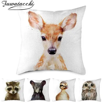 

Fuwatacchi Pure Linen Cushion Cover Bear Pig Owl Animals Photo Pillow Covers for Home Chair Sofa Decorative Pillowcases 45x45cm