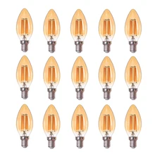 

15PCS E14 Candle Led Bulb C35 4W Dimmable Led Filament Bulb 400 Lumens Amber Glass 220V 2200K Warm White Candelabra Antique Lamp