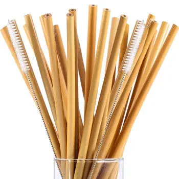 

20 Pieces 7.5 inch Reusable Bamboo Drinking Straws Alternative to Plastic Kids Straws Includes 2 Pieces Nylon Cleaning Brushes