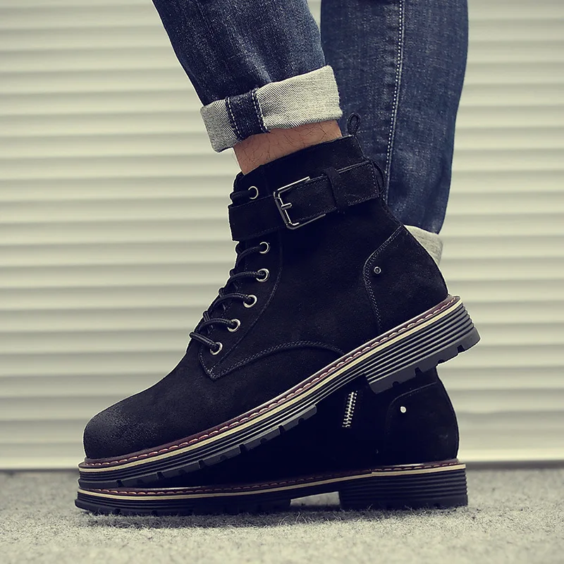 

Martin Boots Men's Winter plus Velvet Trend England Tactical Boots Men Retro Leather Boot Versatile Hight-top Desert Work Shoes
