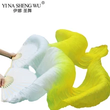 Унисекс настоящий шелк/имитация шелка танец живота вентиляторы 1 пара левый+ правый Hnad танец живота представление вентиляторы танец длинные шелковые вееры