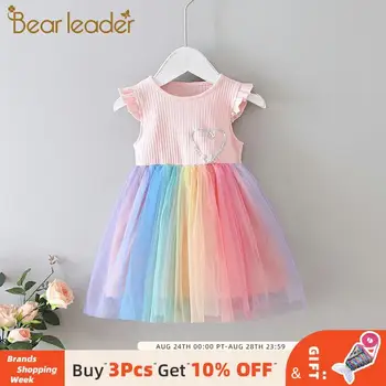 

Bear Leader Girls Colorful Dress New Summer Party Dresses Kids Rainbow Mesh Costumes Cute Vestidos Outfits Children Clothing