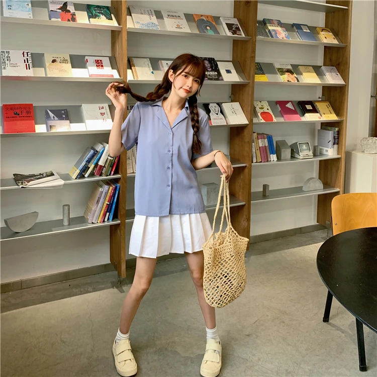Turndown Collar Short Sleeve Chiffon Shirt Blouse Women 2020 Office Ol Overalls Shirt Casual Button Loose Summer Simple Tops Turndown Collar Short Sleeve Chiffon Shirt Blouse Women 2020 Office Ol Overalls Shirt Casual Button Loose Summer Simple Tops