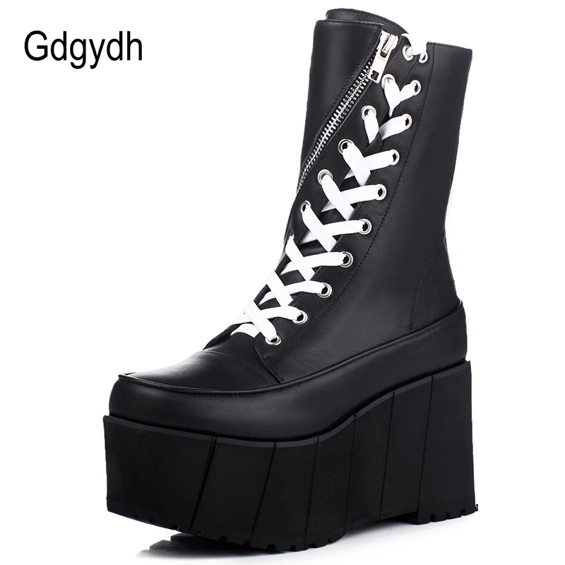 Skup Gdgydh ręcznie robione buty z prawdziwej skóry kobiet biały wiosna jesień moda na zamek buty motocyklowe kobieta grube dno buty na koturnie