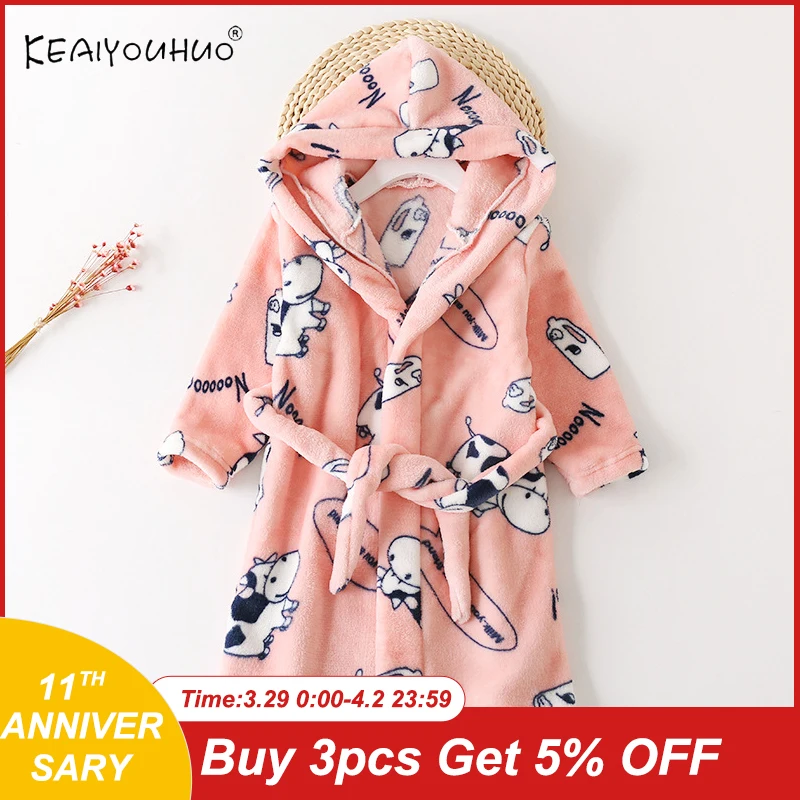 Flannel Bathrobe Pajamas Nightgown Coral Fleece Children Sleepwear Baby Girls Winter