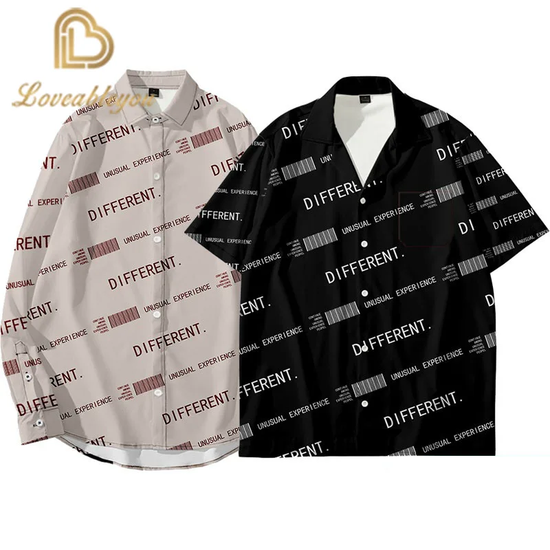 

Summer Spring English Alphabet 3D Print Shirt Men's Long-sleeved Trendy Jacket Couple Casual Cool Short-sleeved Shirt