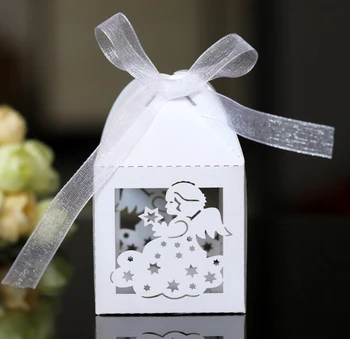 

50pcs Laser Cutting Angel Gift Box With Ribbon For Baby Shower Baptism Birthday First Communion Christening Party Favor Bags