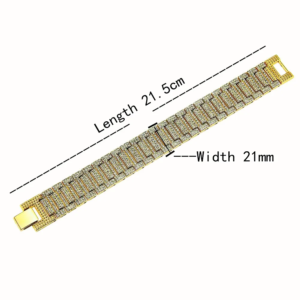 Iced Out Watch Bracelet for Men Business Quartz Wristwatch Hip Hop Gold Diamond Mens Watch Set Cool Luxury Fashion Reloj Hombre