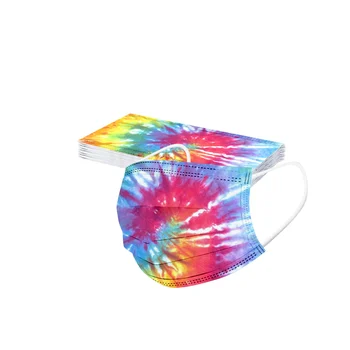 

10pc Tie-dye Gradient Printed Mask Disposable 3 Layer Breathable Dustproof Earloops Mouth Face Mask Non-woven Elastic Face Mask