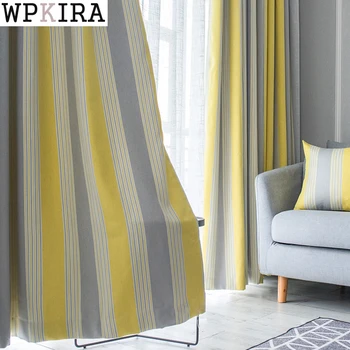 

Simple Modern Curtains for Living Room Shade Imitation Linen Curtins for Bedroom Nordic Style Yellow Striped Curtains ZH029&30