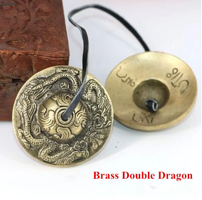 Ручной работы тибетская медитация Tingsha Cymbal Bell с буддистскими счастливыми символами - Цвет: Double Dragon