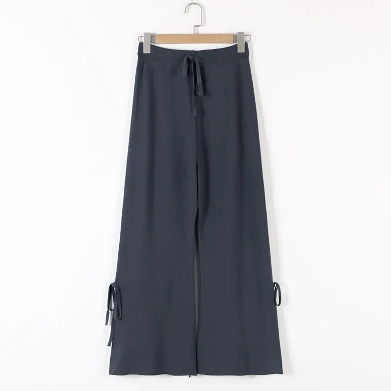Grey Blue 9912 GIGOGOU женские зимние толстые трикотажные брюки черные широкие светодиодные свободные штаны брюки до щиколотки повседневные брюки на шнурке эластичная лента - Цвет: Grey Blue 9912