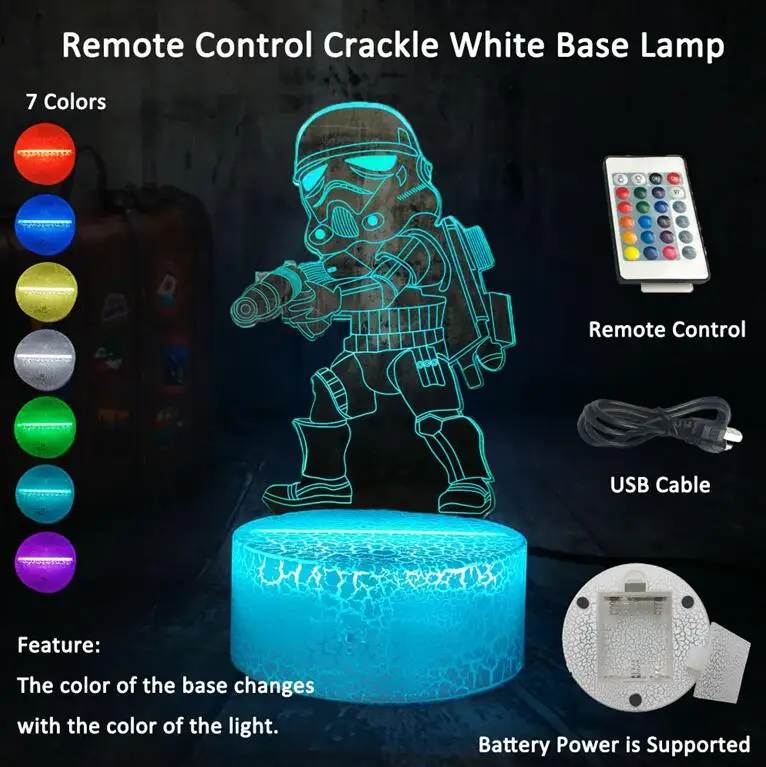 White base Remote Звездные войны Императорский штурмтроп светодиодный 3d-ночник 7 меняет цвет tale настольная лампа домашний декор праздничный детский подарок на Рождество для мальчиков - Испускаемый цвет: White base Remote