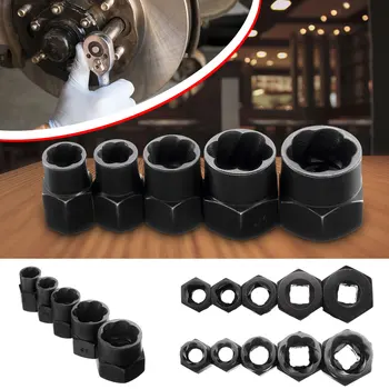 

5PCS Damaged Bolts Nuts Screws Remover Extractor Removal Tools Set Threading Tool Kit Black Nuts 10mm, 11mm, 13mm,14mm,16mm