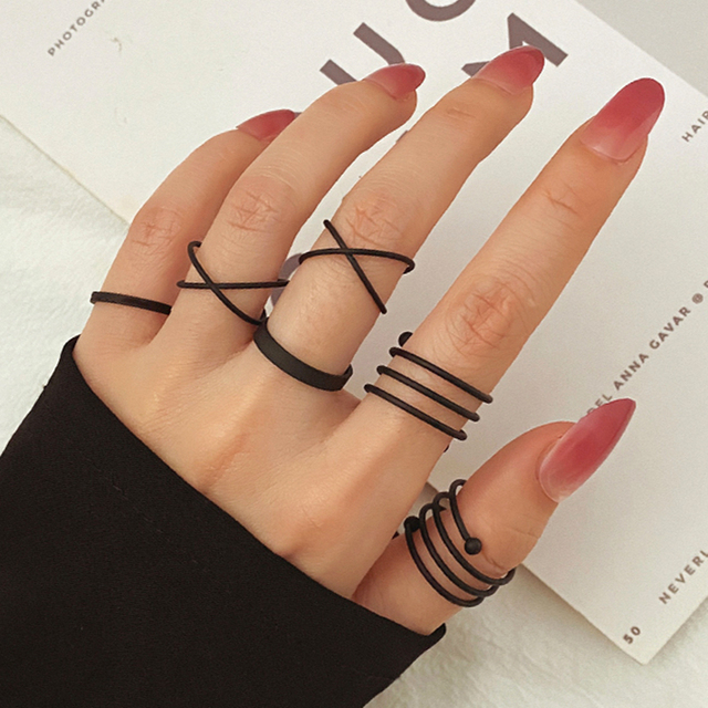 Black Finger Rings For Women Men Simple Chain Ring Set Fashion Rings 2022 Trend Friend Gifts Party Knuckle Jewelry Party