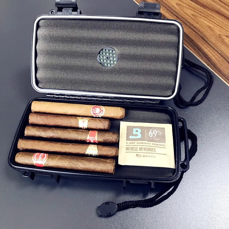 

Waterproof Dust-proof Shockproof 5 Cigar Humidor Caddy Case Box Home Travel Smoking Cigarette Tobacco Holder Storage Container