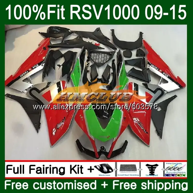 Инъекции для Aprilia RSV4 RSV1000R 2010 2011 2012 2013 43CL. 50 РСВ 1000 R RSV1000 09, 10, 11, 12, 13, 14, 15 лет, обтекатель красного и зеленого цвета