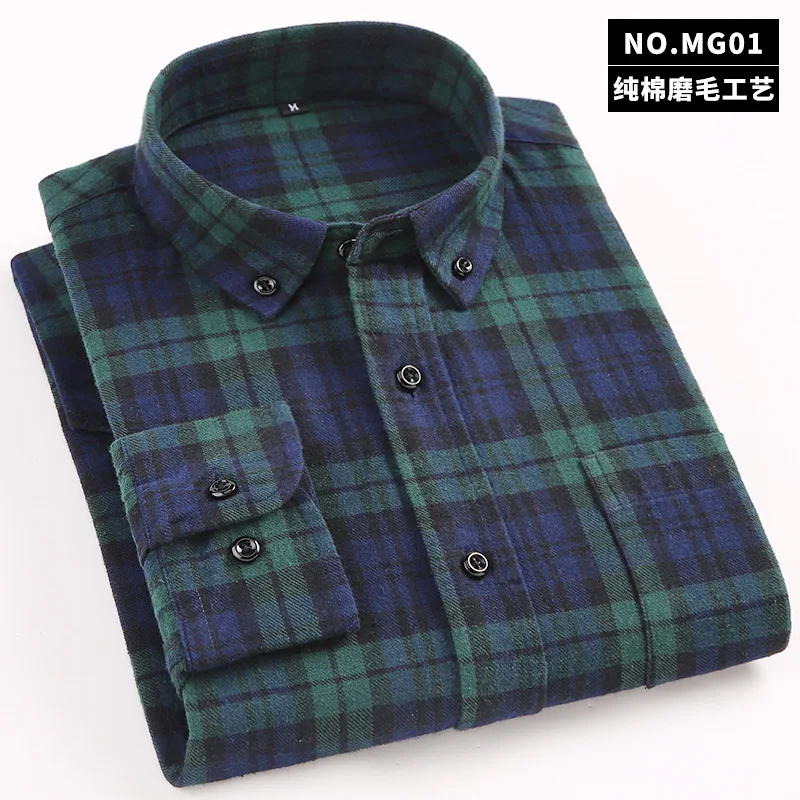 Осень, Повседневная Новая мужская рубашка, клетчатый матовый хлопковый Кардиган с длинным рукавом, модная рубашка с квадратным воротником N5204 - Цвет: MG01