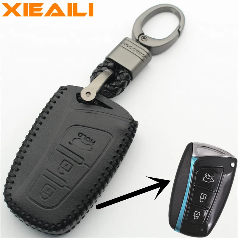 

XIEAILI Genuine Leather KeyChain 3Button Smart Key Case Cover For Hyundai IX45/Santafe/Solaris/Tucson/Accent (B) S267