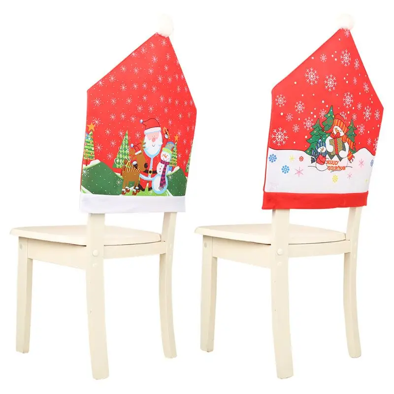 

2pcs Christmas Decoration Santa Snowman Snowflake Dinner Chair Cover Hat Back Home Holiday Table Decoration