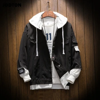

JDDTON New Men's Fake 2 Pieces Jackets Autumn Cotton Outwear Windbreaker Loose Casual Coats Hip Hop Fashion Male Overcoats JE371