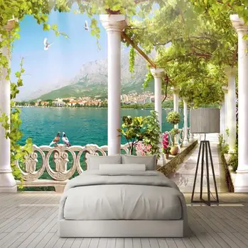 

Custom Photo Wallpaper 3D Stereoscopic Space Balcony Lake Scenery Mural Living Room Bedroom Wall Painting Wall Papers Home Decor