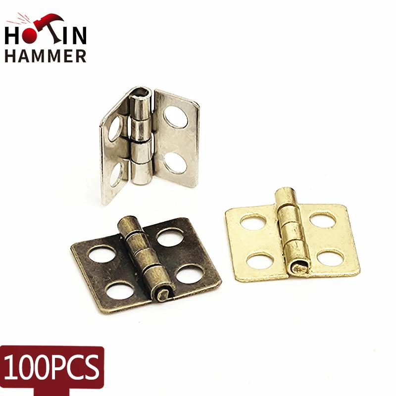 Antigo Mini Gabinete Dobradiças Bronze Ouro Prateado para Caixa de Jóias Acessórios Móveis Ferragens 12×13 mm 100 Peças Lote