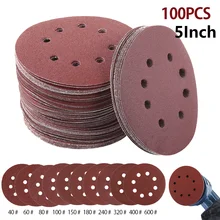 Disques abrasifs, 5 pouces, 125mm, 8 trous, grain 40 600, crochet et boucle, pour polissage