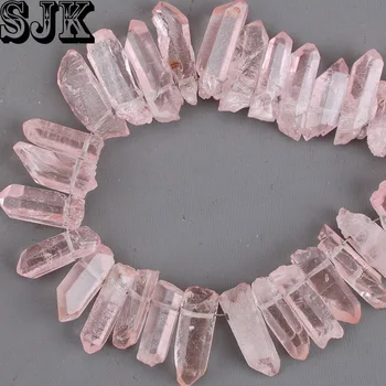 

Natural Stone Rose Pink Pillar Rock Crystal Pillar Top Drilled Briolettes Stick Beads DIY Pendant Headwear Jewelry Making