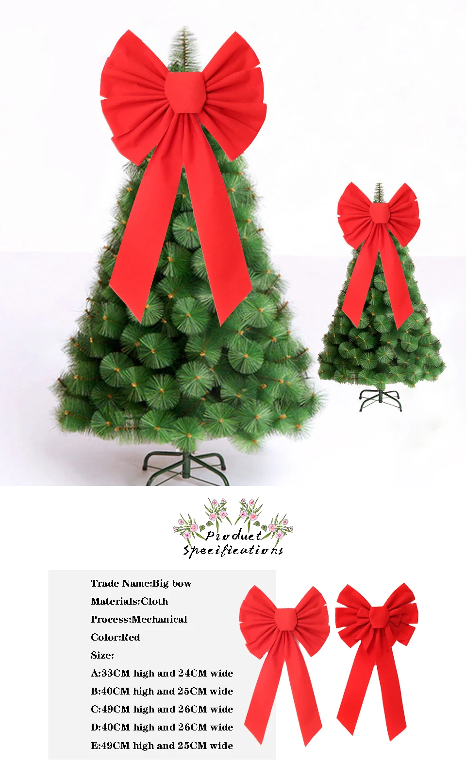 Christmas Tree Ornaments 10pcs Bows Bowknot XMAS Party Garden Home Decor