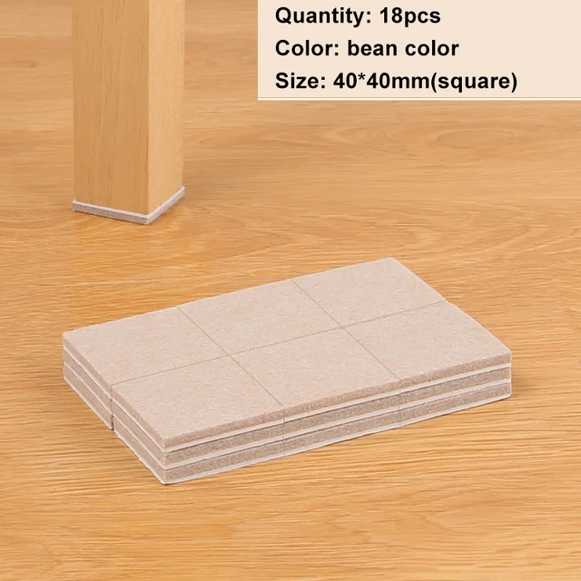 Felt Pads Furniture Feet Protector 5mm Square Table Chair Leg Stickers Cover Mats Wood Floor Protectors Bottom Anti-Slip Pads 40-40mm 18pcs