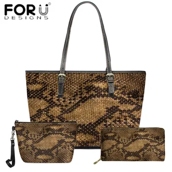 

FORUDEISGNS Women Pu Leather Handbags High Quality 3 Pieces Set Shoulder Bag Fashion Boa Snake Print Ladies Large Capacity Totes