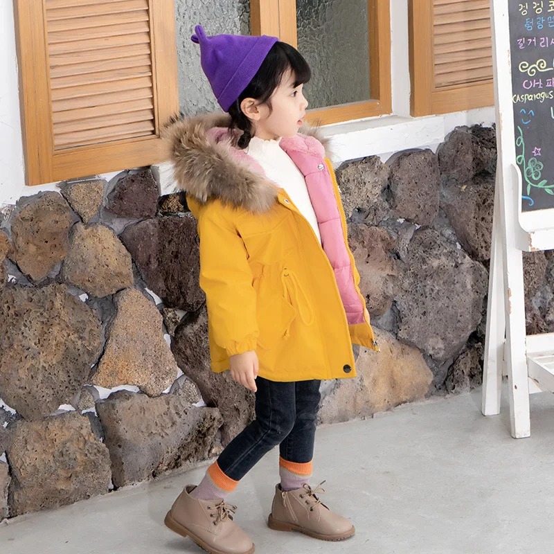 Winter Jacket for Girls Snowsuit Children's Cotton Padded Jacket Parka Girls Clothes Fur Hooded Children Outerwear Coats TZ462