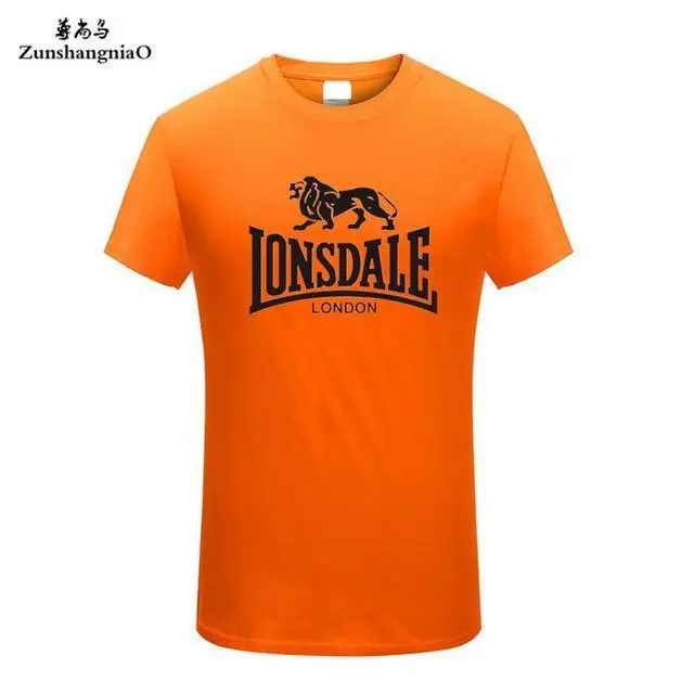 Летние футболки из хлопка, Забавные футболки с коротким рукавом, мужские Модные брендовые футболки с принтом LONSDALE для женщин и мужчин - Цвет: Orange-H