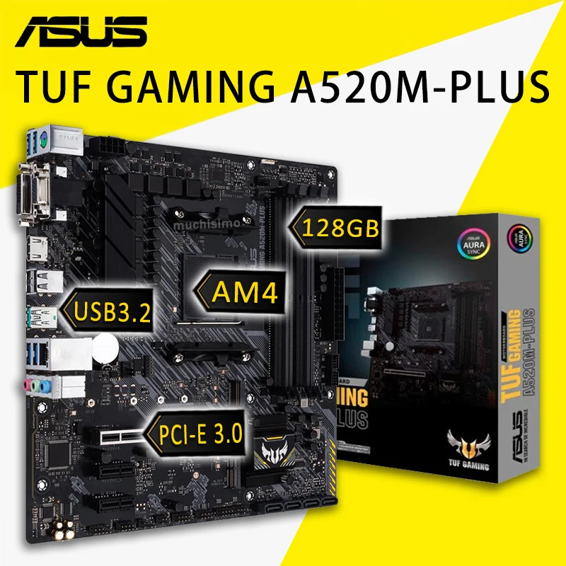 Разъем AM4 Asus TUF GAMING A520M-PLUS материнская плата с поддержкой 3rd-Gen AMD Ryzen DDR4 128 ГБ PCI-E 3 0 M.2