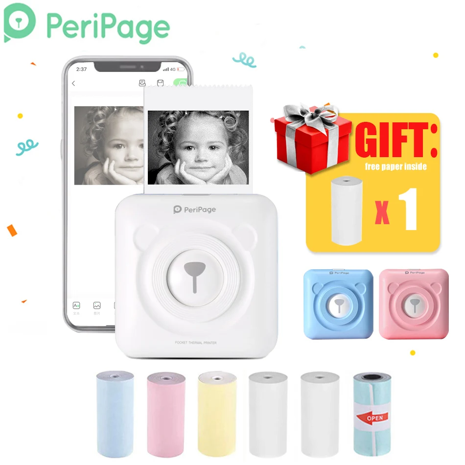 Портативный термопринтер PeriPage с Bluetooth мини фотопринтер для мобильных телефонов