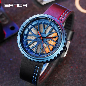 

SANDA Fashion Outdoors Leisure Men Watch leather Belt Racing wheel Pattern Waterproof Quartz Wristwatch Relogio Masculino
