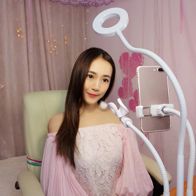 

2 in 1 Live Broadcast Stand Cell Phone Holder with Selfie Ring Light for Live Stream 3-Level Brightness NC99