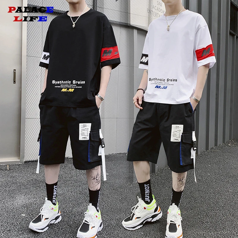 2020 Men Summer Sportswear Cotton Sets Tracksuits Hip Hop Loose Sets ...