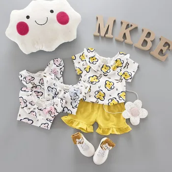 

2020 New Summer Girl Cute Casual Suit Cartoon Flower Print 0-4 Years Tricolor Princess Student Daily Cute Skirt Pants